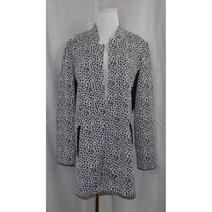 Courtenay Women's Open Blazer Black & White Leopard Print Long Sleeve Size L New